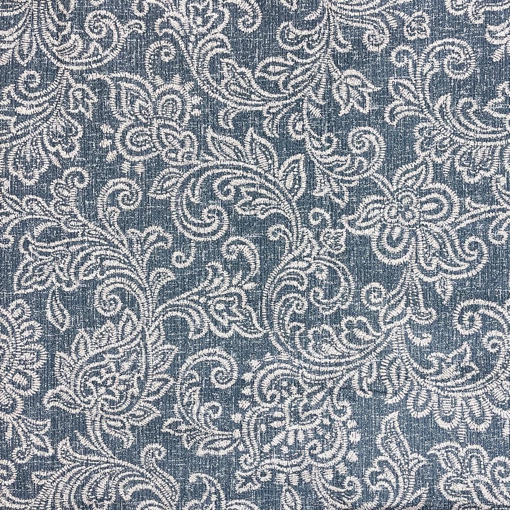 Medium Blue Denim Jacobean Print Storage Ottoman with Hinged Lid