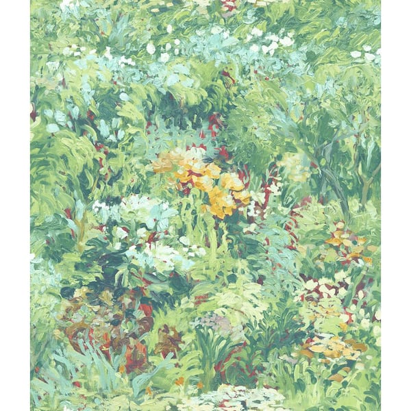 Seabrook Designs Floral Brushstroke Metallic Ice Blue, Forest Green, and Yellow Paper Strippable Roll (Covers 56.05 sq. ft.)