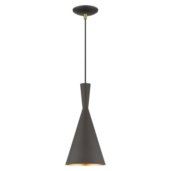 Goodwin 60-Watt 1 Light Bronze Shaded Pendant Light with Aluminum Shade With no bulbs included
