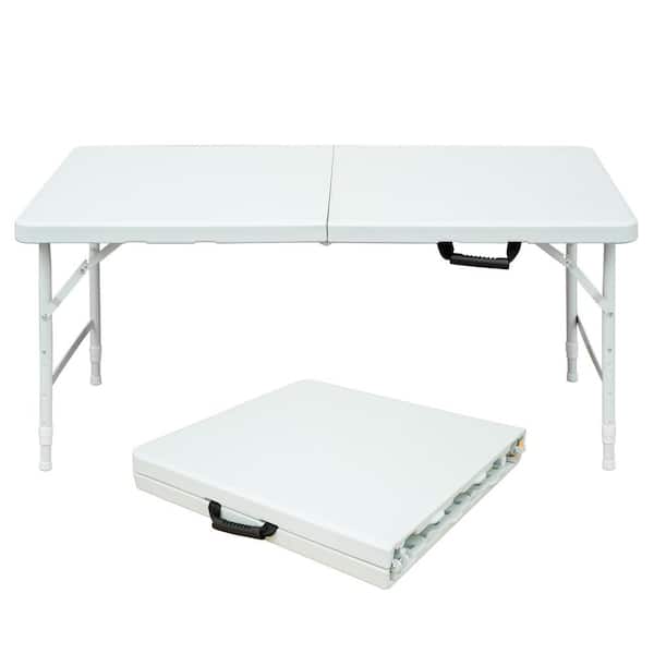 AFAIF 4 ft. Portable Plastic Folding Table, with Handle and Steel Legs for Indoor Outdoor Camping, Picnic and Party, White