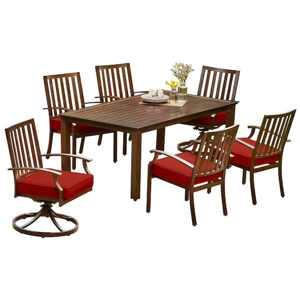 Royal Garden Bridgeport 7-Piece Aluminum Outdoor Dining Set with Red Cushions