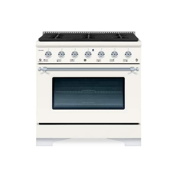 Hallman CLASSICO 36 in. 6 Burner Freestanding Single Oven Gas Range with Gas Stove and Gas Oven in Off-White Family