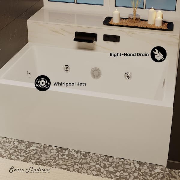 Avancer 60 in. x 36 in. Right-Hand Drain Rectangular Alcove Whirlpool Bathtub with Apron in Glossy White