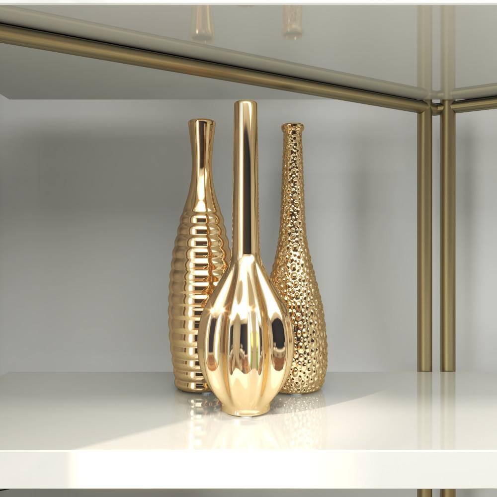 Gold Slim Textured Ceramic Vase Set of Three