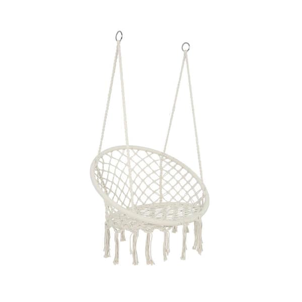 Amucolo 31.5 in. Beige Indoor/Outdoor Macrame Hammock Swing Chair with Hardware Kit