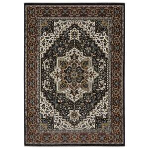 Victoria Navy/Multi-Colored Navy 7 ft. x 10 ft. Center Oriental Medallion Polyester Fringed-Edge Indoor Area Rug