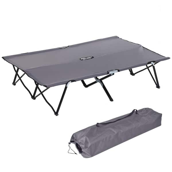 Otryad Metal Garden Stool, Portable Outdoor 2-Person Folding Camping Cot with Carry Bag for Camping Beach Hiking in Grey
