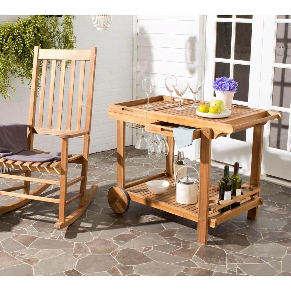 SAFAVIEH Orland Light Brown Serving Cart with Wine Glass Storage
