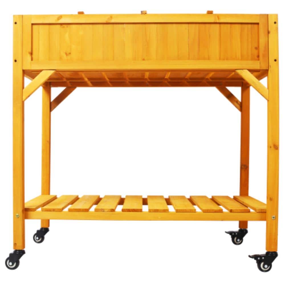 Elevated 8 Pocket Garden Bed Mobile Wood Planter with Lock Wheels Storage Shelf Drainage Holes for Herb Vegetable Flower price history on PriceWatchPro