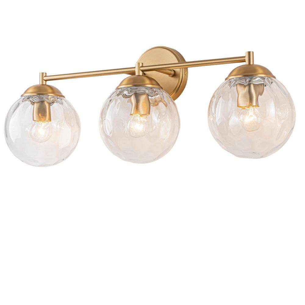 Gianna 24.4 in. 3-Light Modern Linear Brass Bathroom Vanity Light with Water Ripped Clear Glass Globes price history on PriceWatchPro