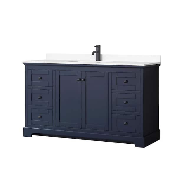 Wyndham Collection Avery 60 in. W x 22 in. D x 35 in. H Single Bath Vanity in Dark Blue with White Cultured Marble Top