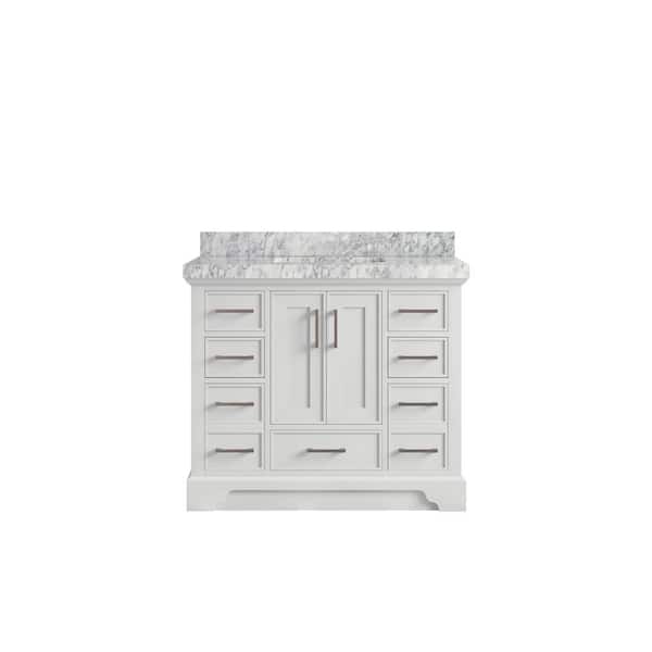 Willow Collections Charlotte 42 in. Single Sink Freestanding White Bath Vanity with Carrara Marble Top