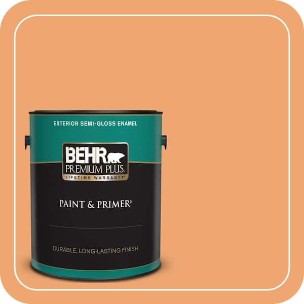 BEHR PREMIUM PLUS 1 gal. Home Decorators Collection #HDC-SP16-04 Apricot Jam Semi-Gloss Enamel Exterior Paint & Primer