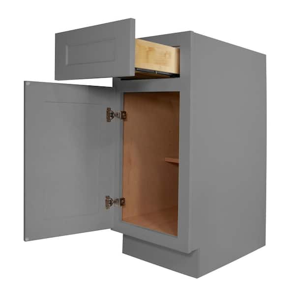 HOMEIBRO Newport Light Dove Plywood Shaker Style Stock 1-Door 1-Drawer Base Kitchen Cabinet (15 in. x 34.5 in. x 24 in.)