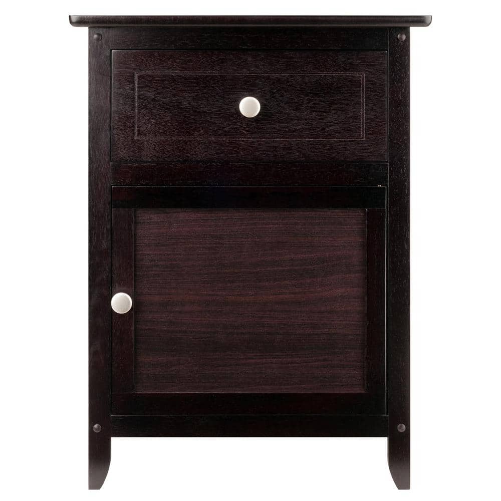 Espresso Transitional Wood Nightstand with Drawer and Cabinet