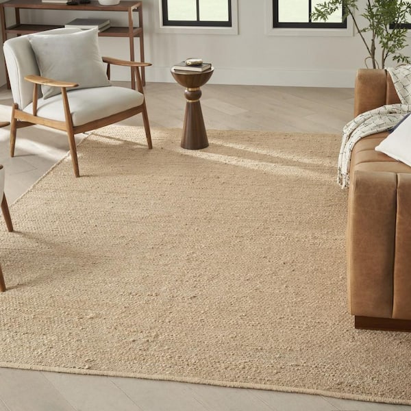 9 ft. x 12 ft. Beige Jute Hand Woven Area Rug