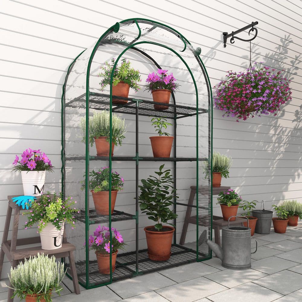 38.4 in. D x 16.8 in. W x 62.4 in. H 4-Tier Portable Greenhouse with Roll-Up Door and Durable PE Cover, Clear price history on PriceWatchPro