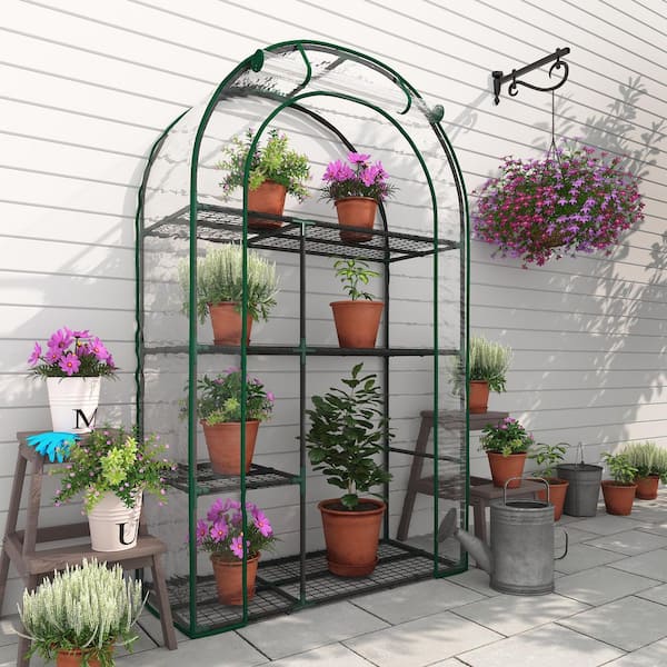 40 in. x 18 in. x 63 in. 4-Tier Portable Greenhouse with Roll-Up Door, Adjustable Casters and Durable PE Cover