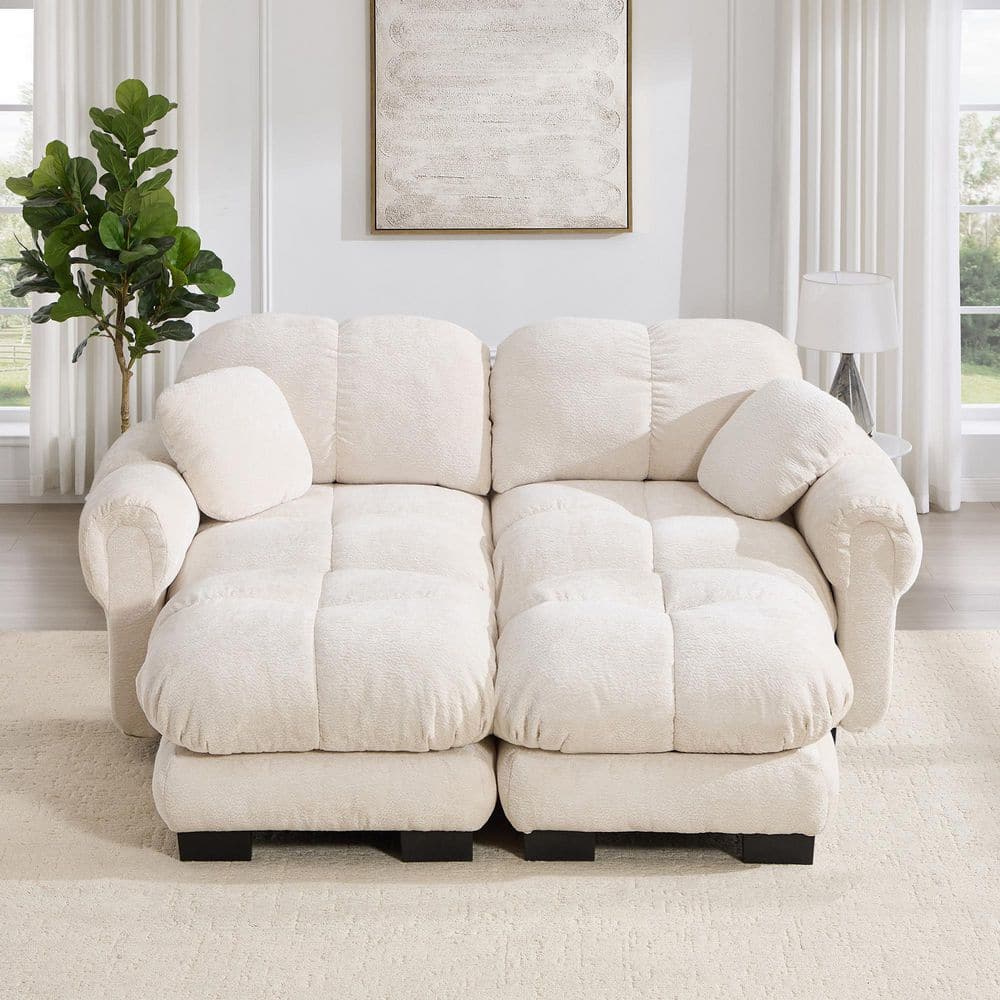 76.3 in. Rolled Arm Chenille U-Shaped Convertible Sofa in Cream Beige with Movable Ottoman price history on PriceWatchPro