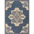 Medusa Bloome Blue Medallion 5 ft. 3 in. x 7 ft. 3 in. Indoor/Outdoor Area Rug