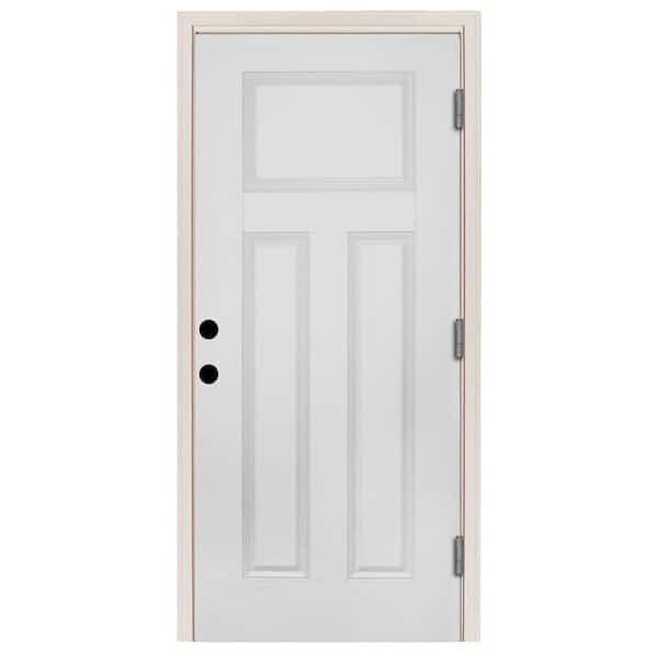 Steves & Sons 32 in. x 80 in. Element Series 3-Panel White Primed Steel Prehung Front Door with Left-Hand Outswing w/ 4-9/16 in. Frame