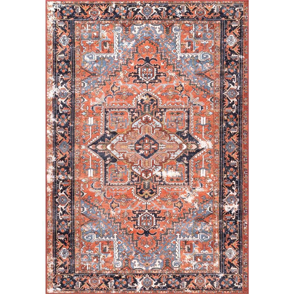 Sherita Rust and Blue Synthetic Persian Area Rug 3' x 5'