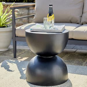 17.75 in. H Multi-Functional MGO Stone Black Outdoor Side Table or Garden Stool or Planter Stand