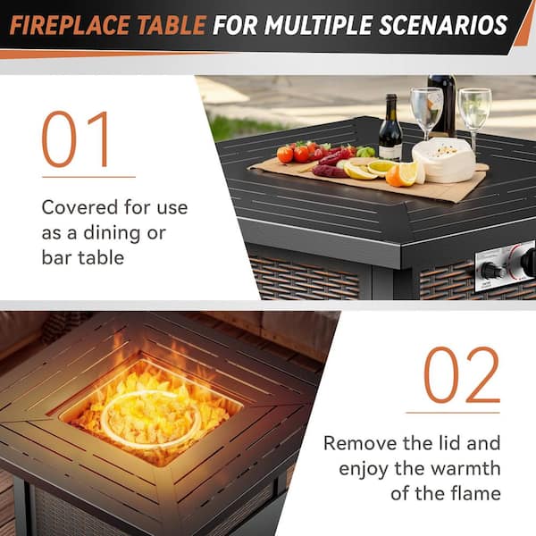 Opohoro Brown 7-Piece Wicker Patio Fire Pit Set, Outdoor 4-Person