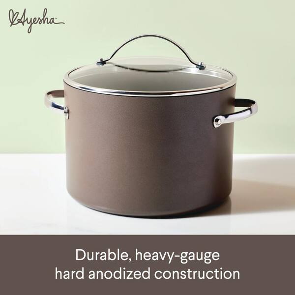 Circulon Radiance 10 qt. Hard-Anodized Aluminum Nonstick Stock Pot in Gray with Glass Lid