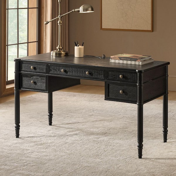 JAYDEN CREATION Roland 55 in. Rectangular Black Desk with Charging