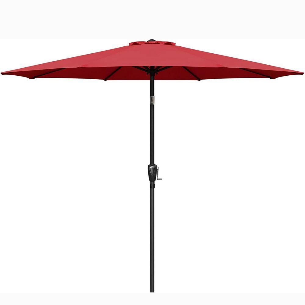 9 ft. Steel Market Outdoor Tilt Patio Umbrella in Red with 8 Sturdy Ribs