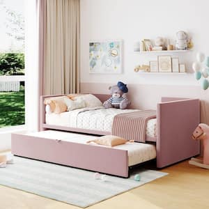 Pink Twin to King Upholstered Velvet Daybed with Extendable Trundle