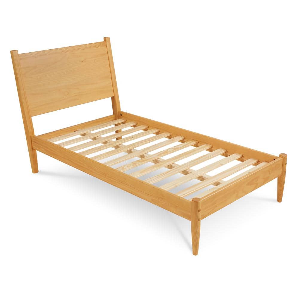 Scandinavian Oak Twin Pine Wood Platform Bed with Slats