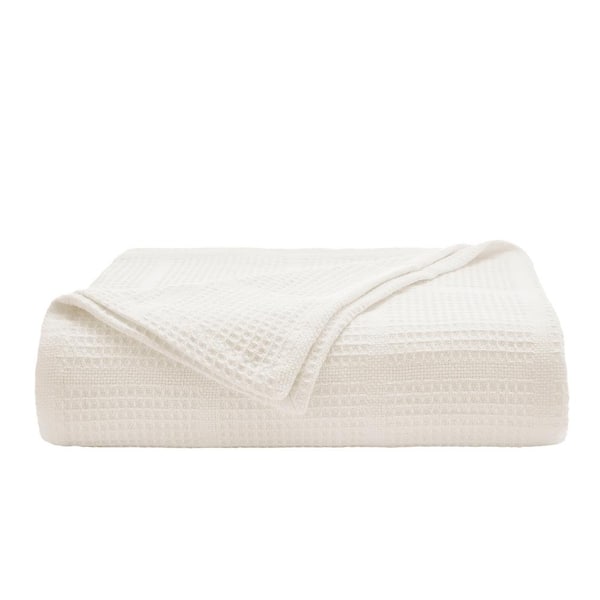 KENNETH COLE NEW YORK Waffle Grid 1-Piece White Cotton King Blanket