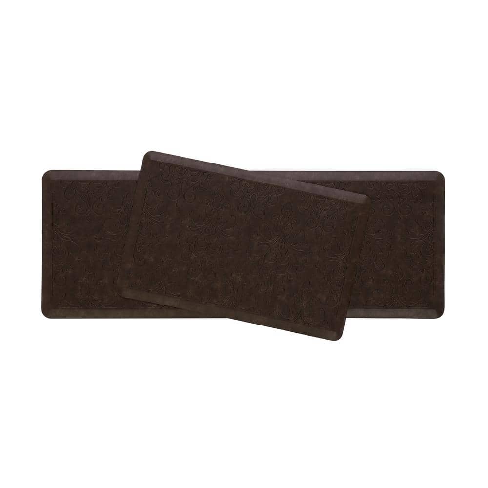 Marni Brown Faux Leather Anti-Fatigue Kitchen Mat Set