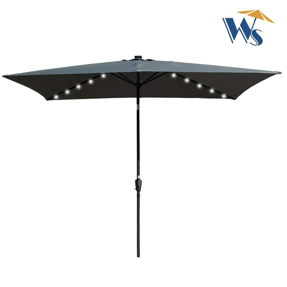 10 ft. x 6.5 ft. Aluminum Pole Solar LED Market Patio Umbrellas with Crank 