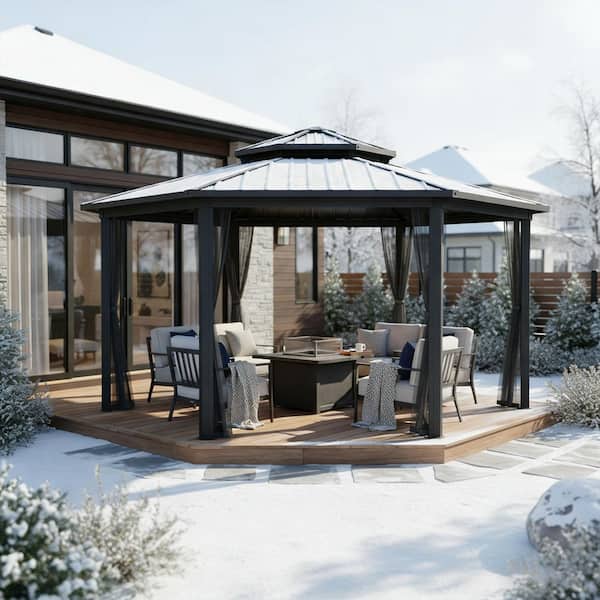 Clihome 15 ft. x 15 ft. Brown-Toned Black Finished Aluminum Frame