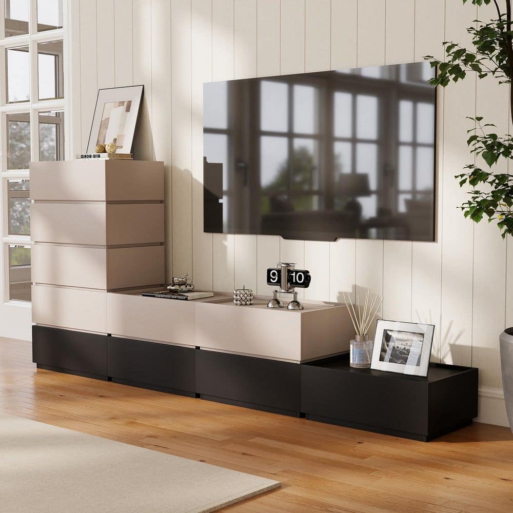 Storage 94 in. Beige and Black TV Stand Modular Entertainment Center Fits TV's up to 70 in. with 10 Drawers price history on PriceWatchPro