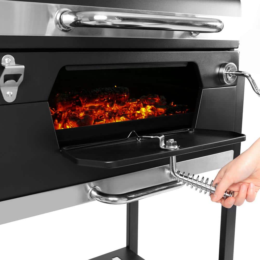 Royal Gourmet 24-Inch Black Barrel Charcoal Grill with Side Table