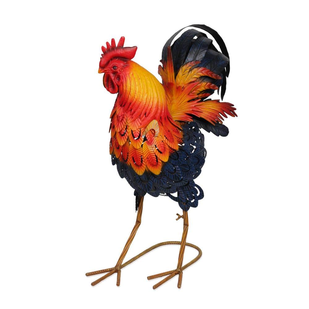 Vibrant Multicolor Steel Rooster Garden Statue, 25"