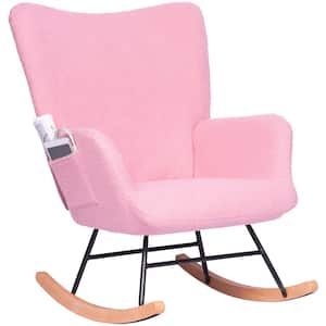 Nursery Rocking Chair, Teddy Fabric Nursing Chair, Rocker Glider Chair with High Backrest for Bedroom Living Room, Pink