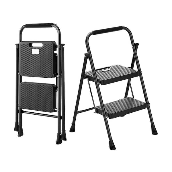 WELLFOR 2-Step 7.5 ft. Reach Metal and Plastic Step Stool, 330 lbs. Load Capacity