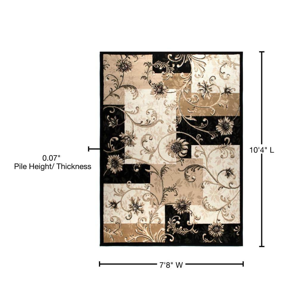 Byron Black and Beige Floral Area Rug