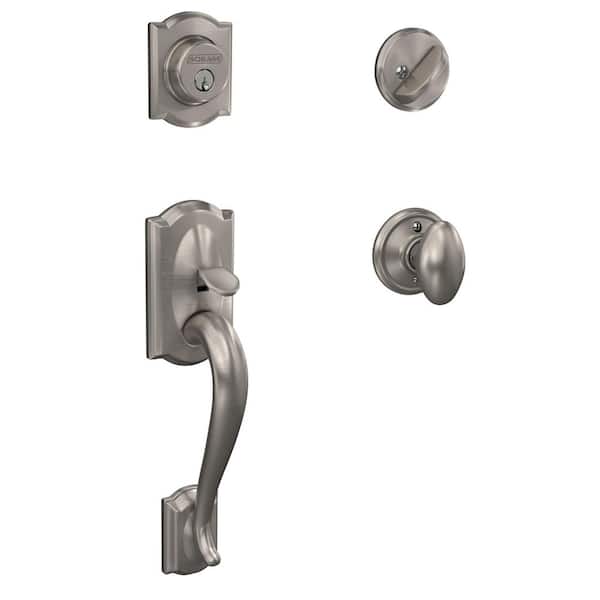 Camelot Satin Nickel Single Cylinder Door Handle Set with Siena Door Knob