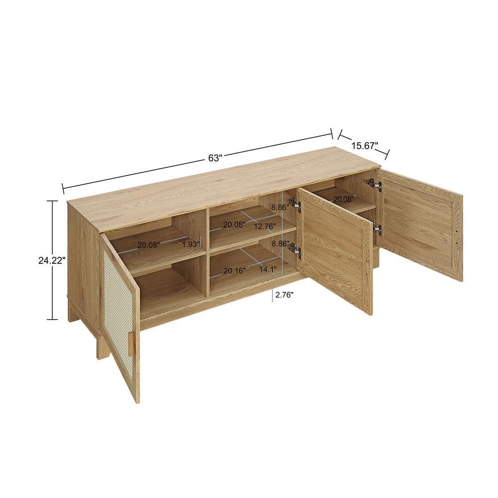 Sheridan Natural Cane and Wood TV Stand with Cabinets