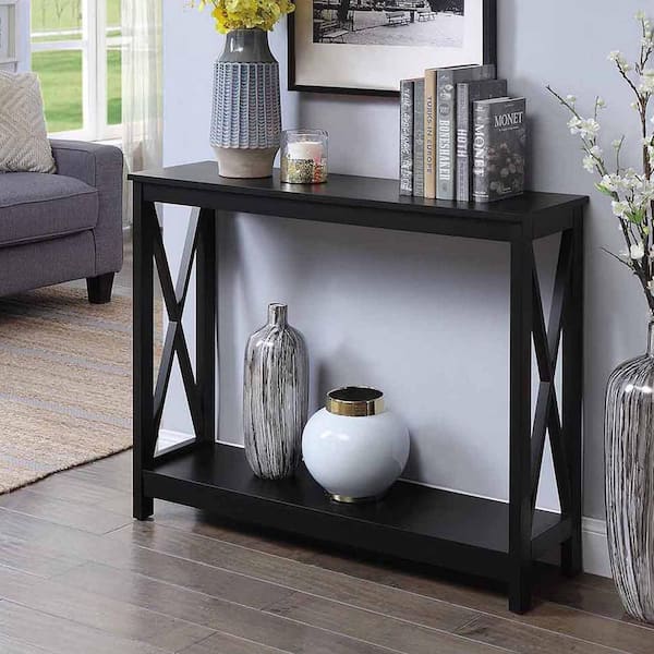 Convenience Concepts Oxford 40 in. Black Standard Rectangle Wood Console Table with Shelves