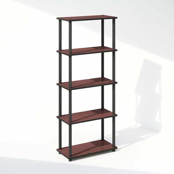 Furinno Turn-N-Tube 57.4 in. Tall Dark Cherry/Black Wood 5-Shelf Bookcase