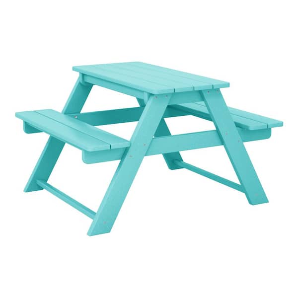 Children's Laguna Outdoor Patio All Weather Plastic 29.75 in. Rectangle Kids Picnic Play Table w/ Benches in Turquoise