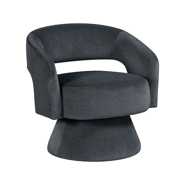 Laurie Dark Gray Velvet Upholstery Swivel Arm Chair
