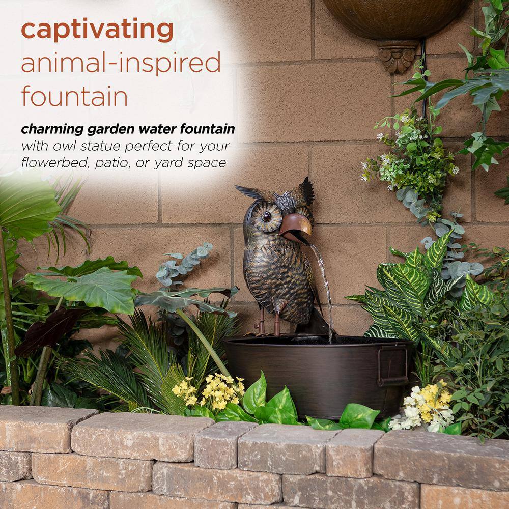23" Brown Metal Owl Fountain with Tub